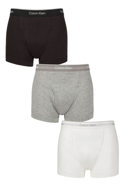 Mens 3 Pack Calvin Klein 100% Cotton Trunks Black / Grey Heather / White XL