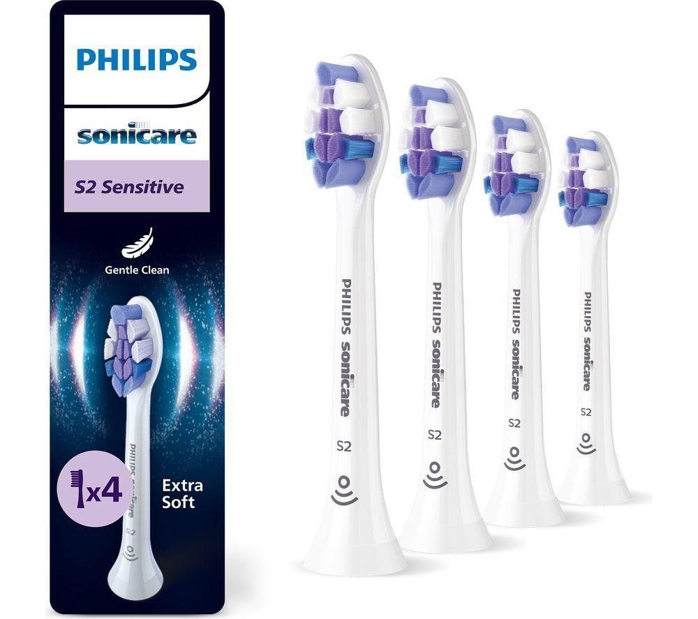 PHILIPS Sonicare S2 Sensitive HX6054/87 Replacement Toothbrush Head - Pack of 4, White - Image 1