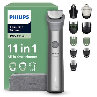 PHILIPS Series 5000 11-in-1 MG5941/15 Wet & Dry Multi Grooming Trimmer - Black & Silver, Black,Silver/Grey
