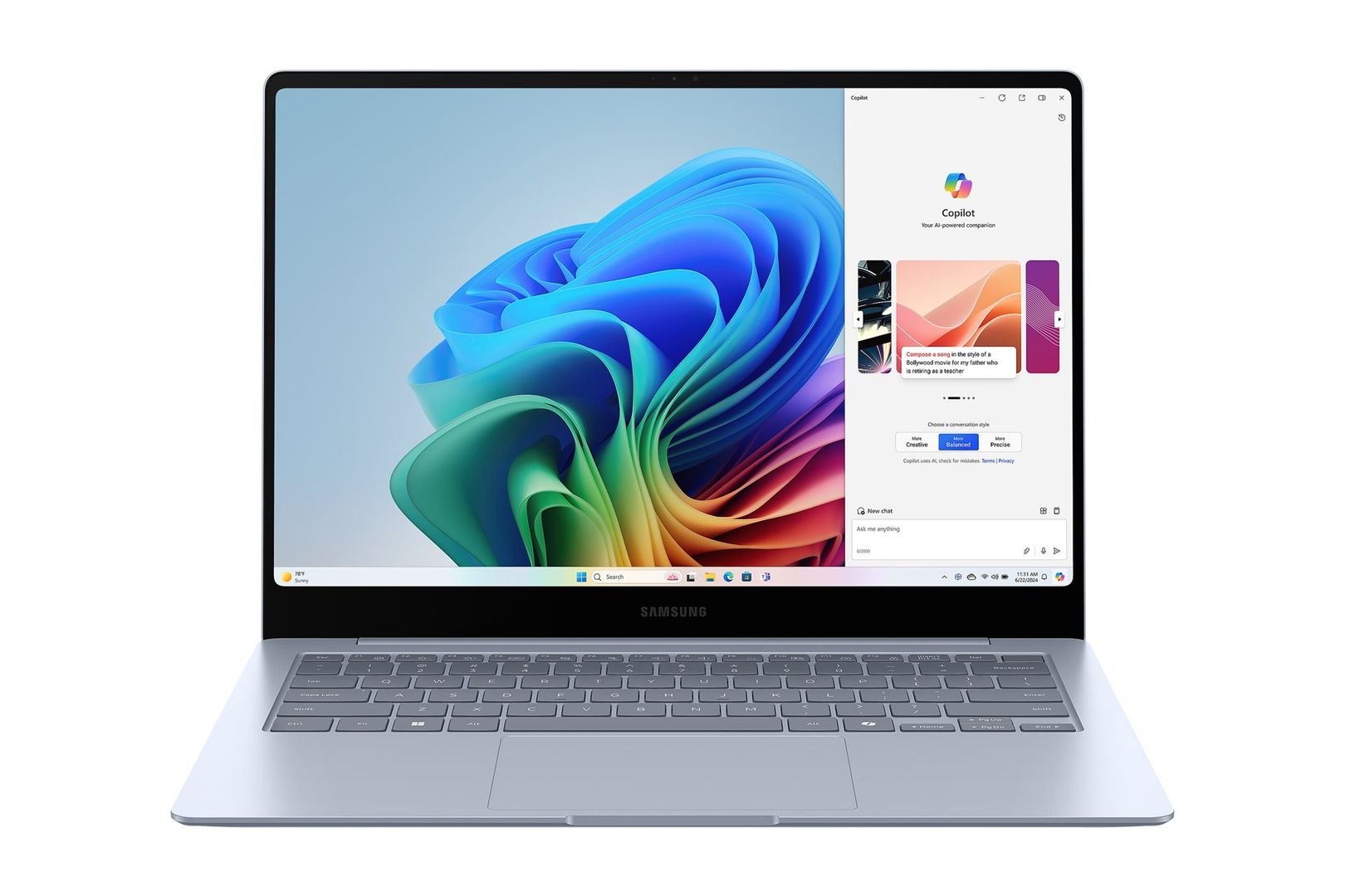 Samsung Galaxy Book4 Edge NP944XMAC-BIZ X1E-80-100 Laptop 35.6 cm (14") Touchscreen WQXGA+ 16 GB LPDDR5x-SDRAM 512 GB eUFS Wi-Fi 7 (802.11be) Windows 11 Pro Blue - Image 1
