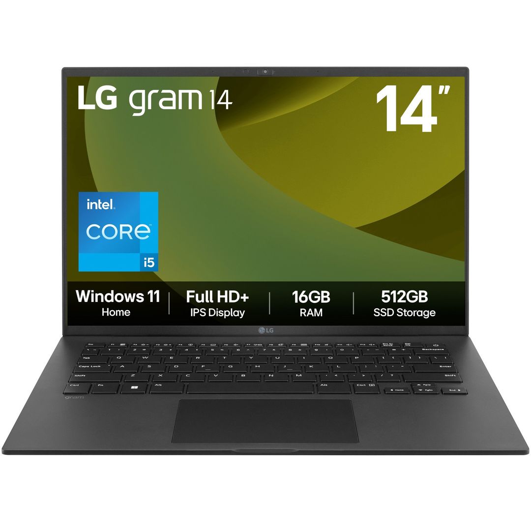 LG Gram 14Z90RU-G.AA55A1 laptop Intel® Core™ i5 i5-1334U 35.6 cm (14") Full HD+ 16 GB LPDDR5-SDRAM 512 GB SSD Wi-Fi 6E (802.11ax) Windows 11 Home Black - Image 1