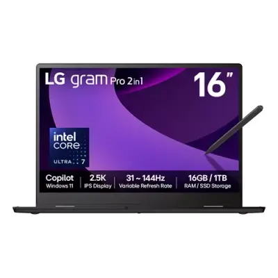 LG Gram Pro 2in1 16T90TP-G 16" Hybrid AI 2-in-1 Laptop - Intel® Core™ Ultra 7 255H, 1TB SSD, 16 GB RAM - Black - [2025] - Thumbnail 3