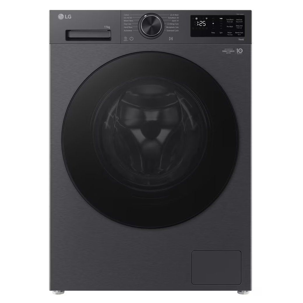 LG VX50 Series AI Direct Drive F4X5011TGB WiFi-enabled 11 kg 1400 Spin Washing Machine - Matte Black, Black - Image 1