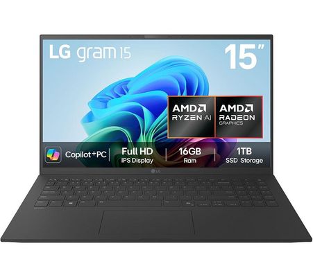 LG Gram 15Z80T-G 15.6" Hybrid AI Copilot+PC Laptop - AMD Ryzen 7 AI 350 1TB SSD 16 GB RAM - Black - [2025] - Thumbnail 2