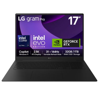LG Gram Pro 17Z90TR-E 17" Hybrid AI Laptop - Intel Core Ultra 7 255H NVIDIA GeForce RTX5050 GPU 1TB SSD 32 GB RAM - Black - [2025] - Thumbnail 2