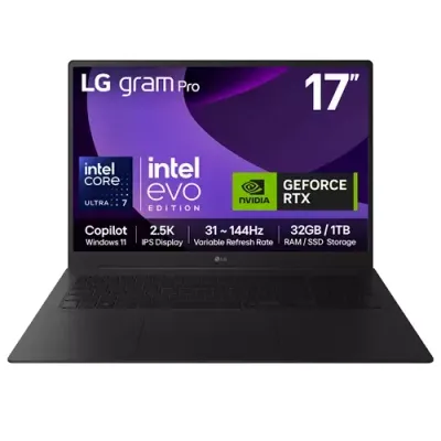LG Gram Pro 17Z90TR-E 17" Hybrid AI Laptop - Intel Core Ultra 7 255H NVIDIA GeForce RTX5050 GPU 1TB SSD 32 GB RAM - Black - [2025]