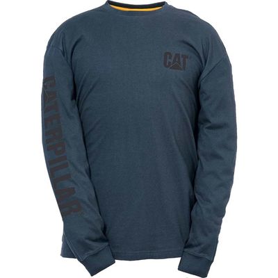 Caterpillar Mens Trademark Banner Long Sleeve T Shirt Marine 2XL