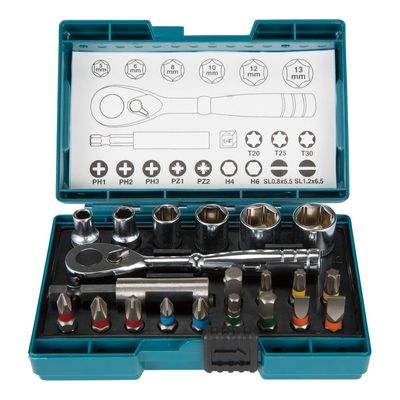 Makita 21 Piece 1/4" Drive Mini Socket and Screwdriver Bit Set 1/4"