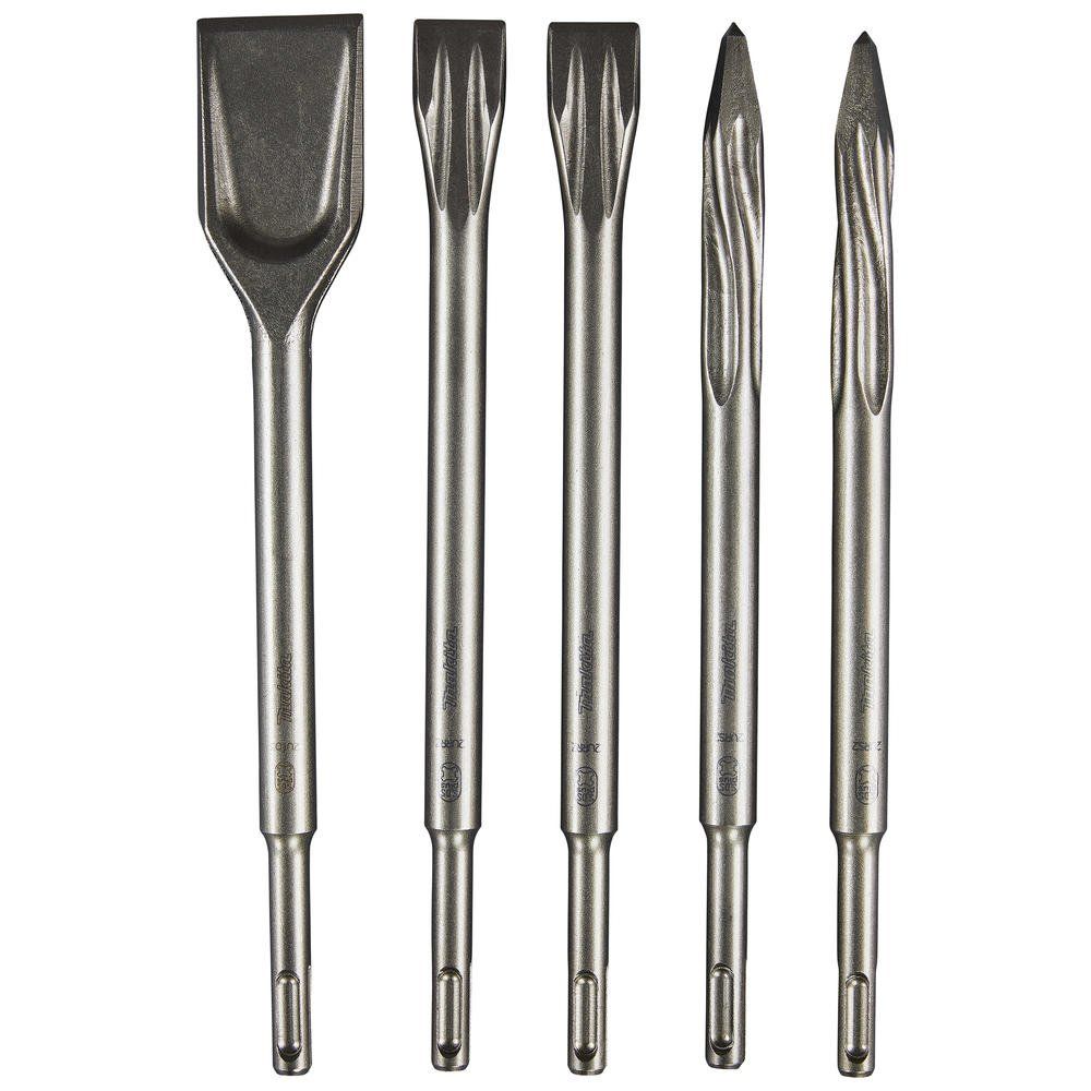 Makita 5 Piece Self Sharpening SDS Plus Chisel Set in Storage Tube - Image 1