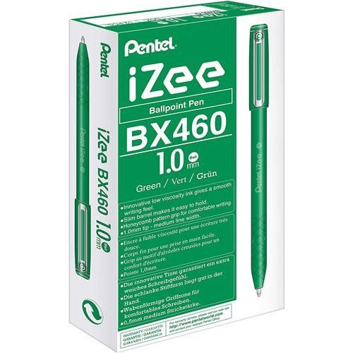 Pentel IZEE Ballpoint Pen Cap-Style 1.0mm Tip 0.5mm Line Green (Pack 1 - Image 1