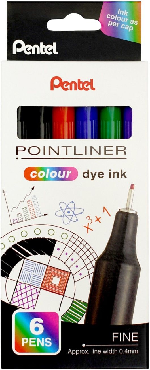 Pentel S40 Pointliners Assorted Colours (Pack of 6) S40-6 - Image 1