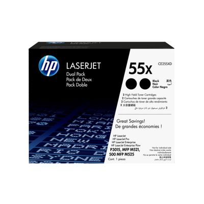HP 55X Black Toner Cartridges - Twin Pack, Black