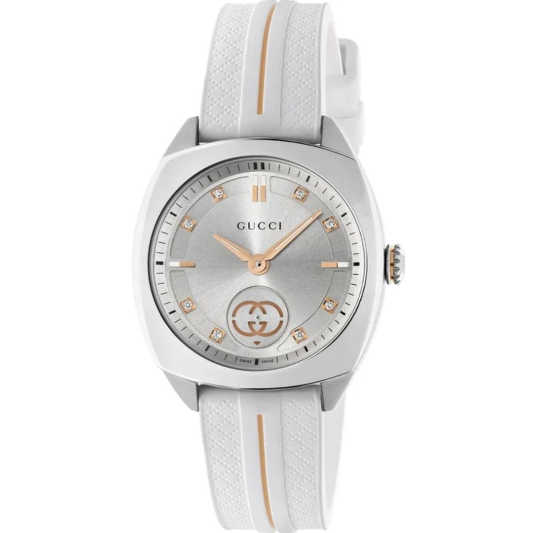 Gucci Ladies Interlocking White Rubber Strap Watch YA142512 - Image 1