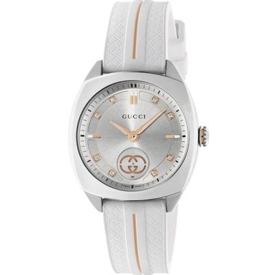 Gucci Ladies Interlocking White Rubber Strap Watch YA142512