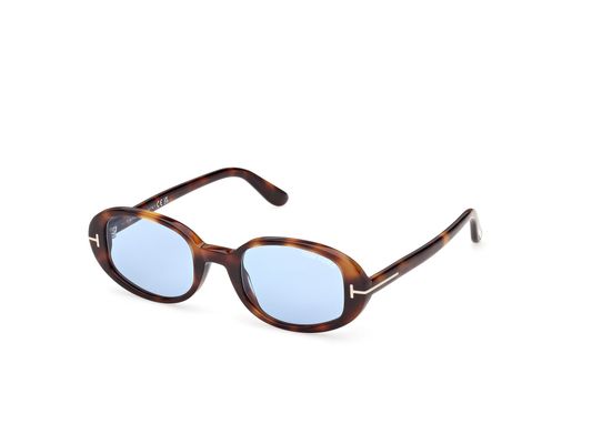 TOM FORD Kobieta TOM FORD FT1364 IGGY 53V Okulary przeciwsłoneczne Acetat Hawana Niebieski Okrągły Normalna