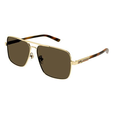 Gucci Mężczyzna Gucci GG1289S 002 Okulary przeciwsłoneczne Metal Złoty Brązowy Pilot - Thumbnail 2