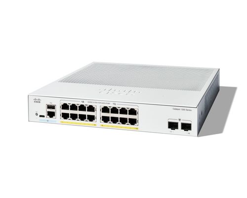 Cisco Catalyst 1300-16FP-2G Managed Switch. 16 Port GE. Full PoE. 2x1G