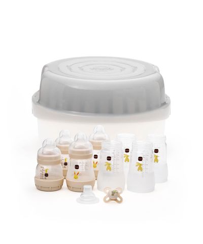 MAM Easy Start Bottle & Microwave Steriliser Set - Linen & Grey