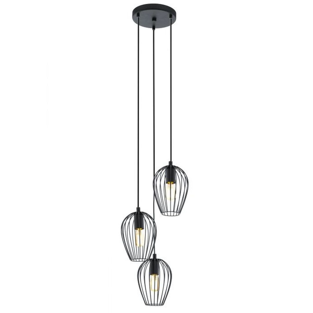 EGLO Newtown hanging light, black, 3-bulb, round - Image 1