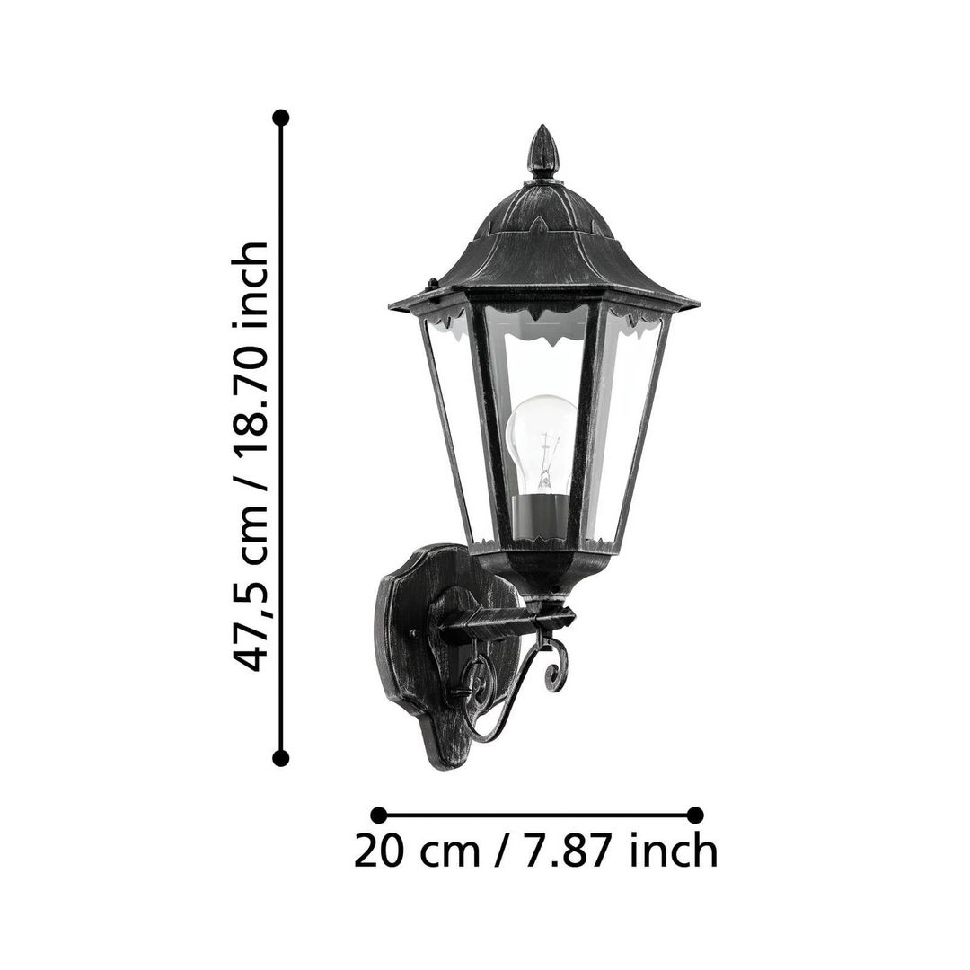 Navedo Traditional Exterior Wall Lamp in Black and Silver-Patina - Black / 1.737kg / E27 - Image 1