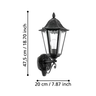 Navedo Traditional Exterior Wall Lamp in Black and Silver-Patina - Black / 1.737kg / E27