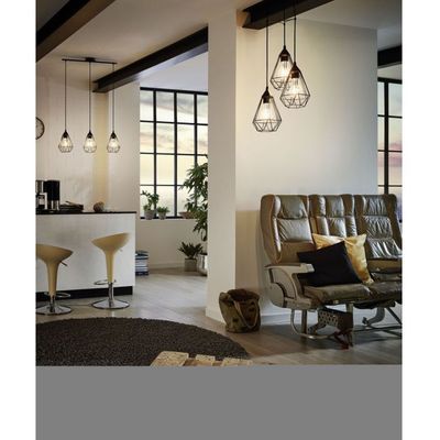 EGLO 3-bulb vintage pendant light Tarbes in black