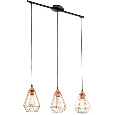 EGLO 3-bulb vintage pendant light Tarbes in copper