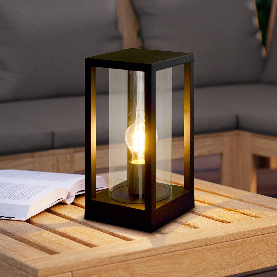 EGLO Cascinetta Black Caged Outdoor Pedestal Lamp - Black - Image 1