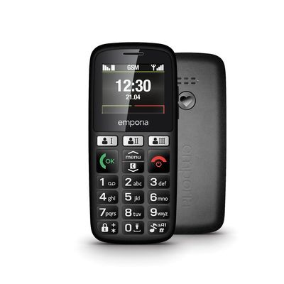 Emporia HAPPY. Form factor: Bar. Display diagonal: 4.6 cm (1.81"). Bluetooth. FM radio. Battery technology: Lithium-Ion (Li-Ion) Battery capacity: 800 mAh Standby time (2G): 200 h. Weight: 70 g. Product colour: Black