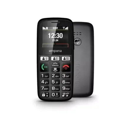 Emporia HAPPY. Form factor: Bar. Display diagonal: 4.6 cm (1.81"). Bluetooth. FM radio. Battery technology: Lithium-Ion (Li-Ion) Battery capacity: 800 mAh Standby time (2G): 200 h. Weight: 70 g. Product colour: Black - Thumbnail 2