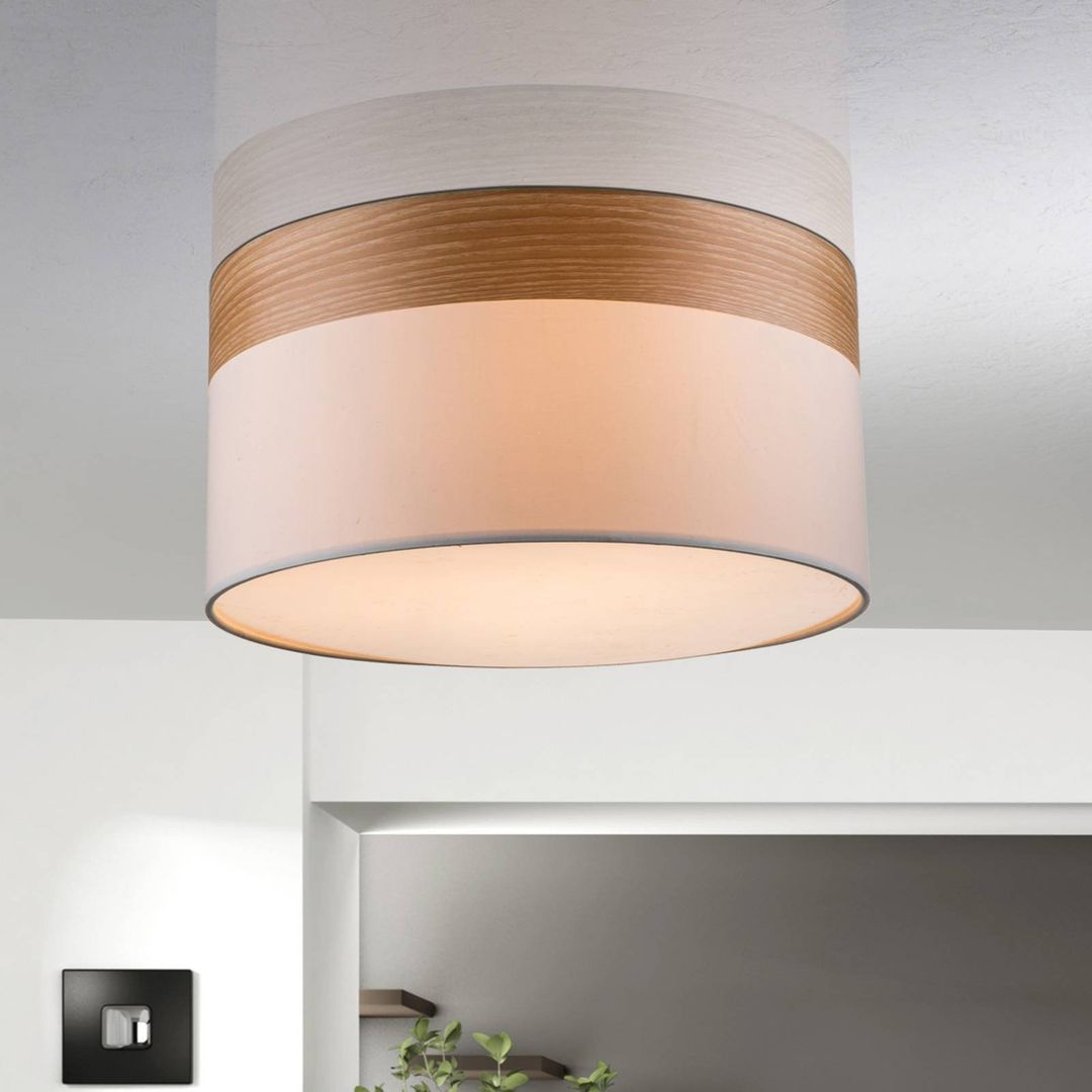 Globo Semi-flush ceiling lamp Libba, cream-wood - Image 1
