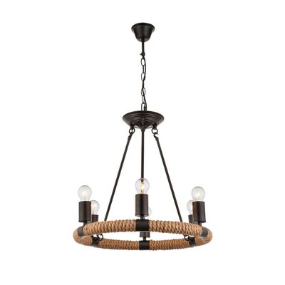 Globo Ulleu round LED pendant lamp, hemp rope, 6-bulb - Thumbnail 2