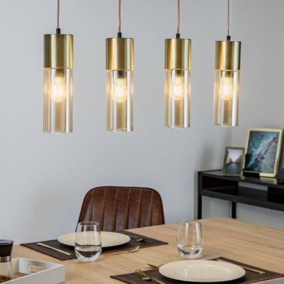 Globo Annika hanging light, 4-bulb, matt brass
