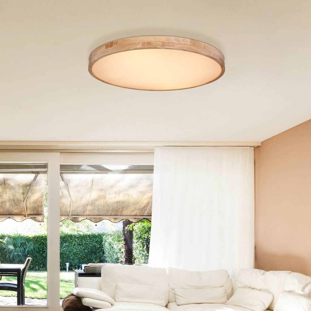 Globo Rainer LED ceiling lamp, Ø 80 cm, wood-effect, metal, CCT - Image 1
