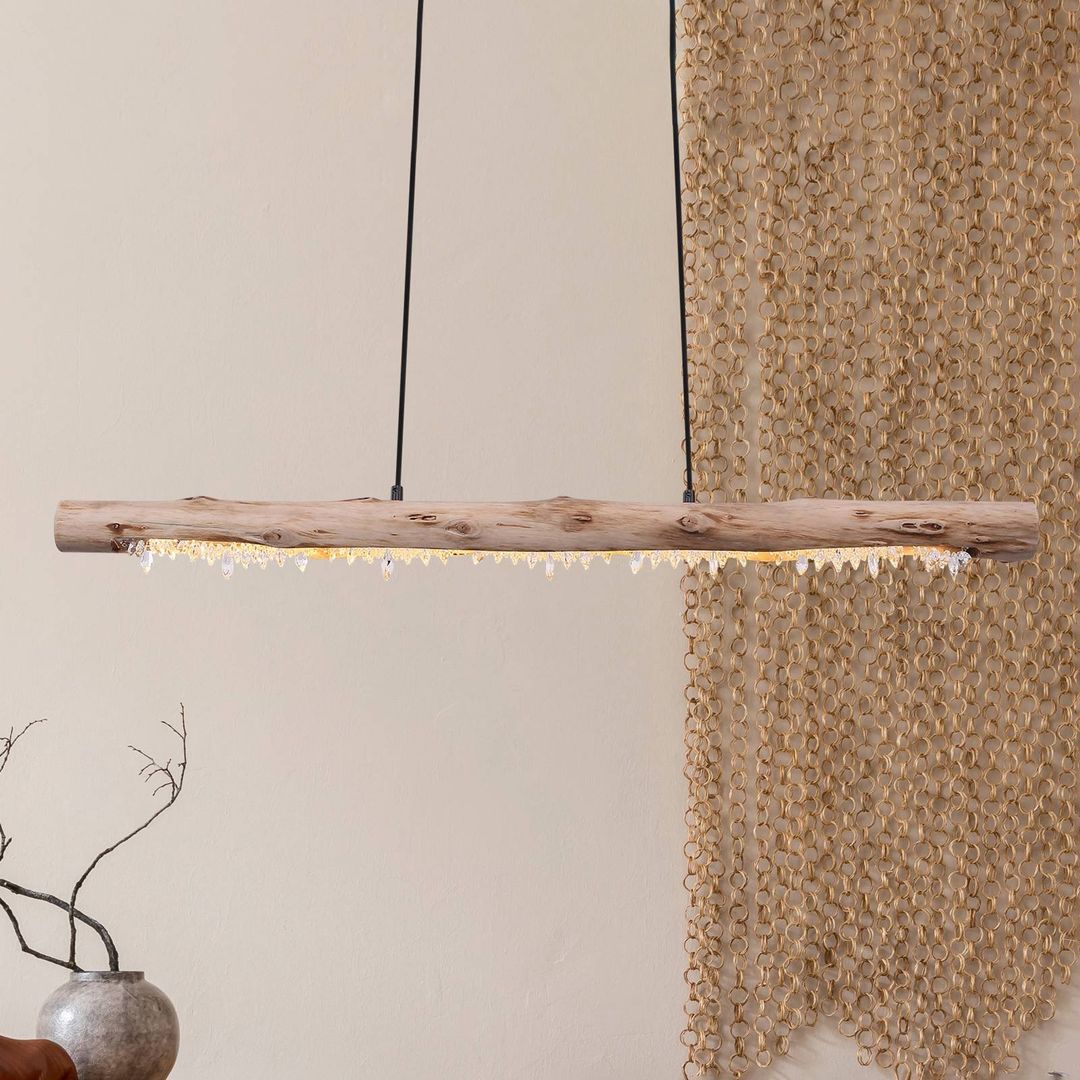 Globo Felicitas LED hanging lamp, wood, length 100 cm - Image 1