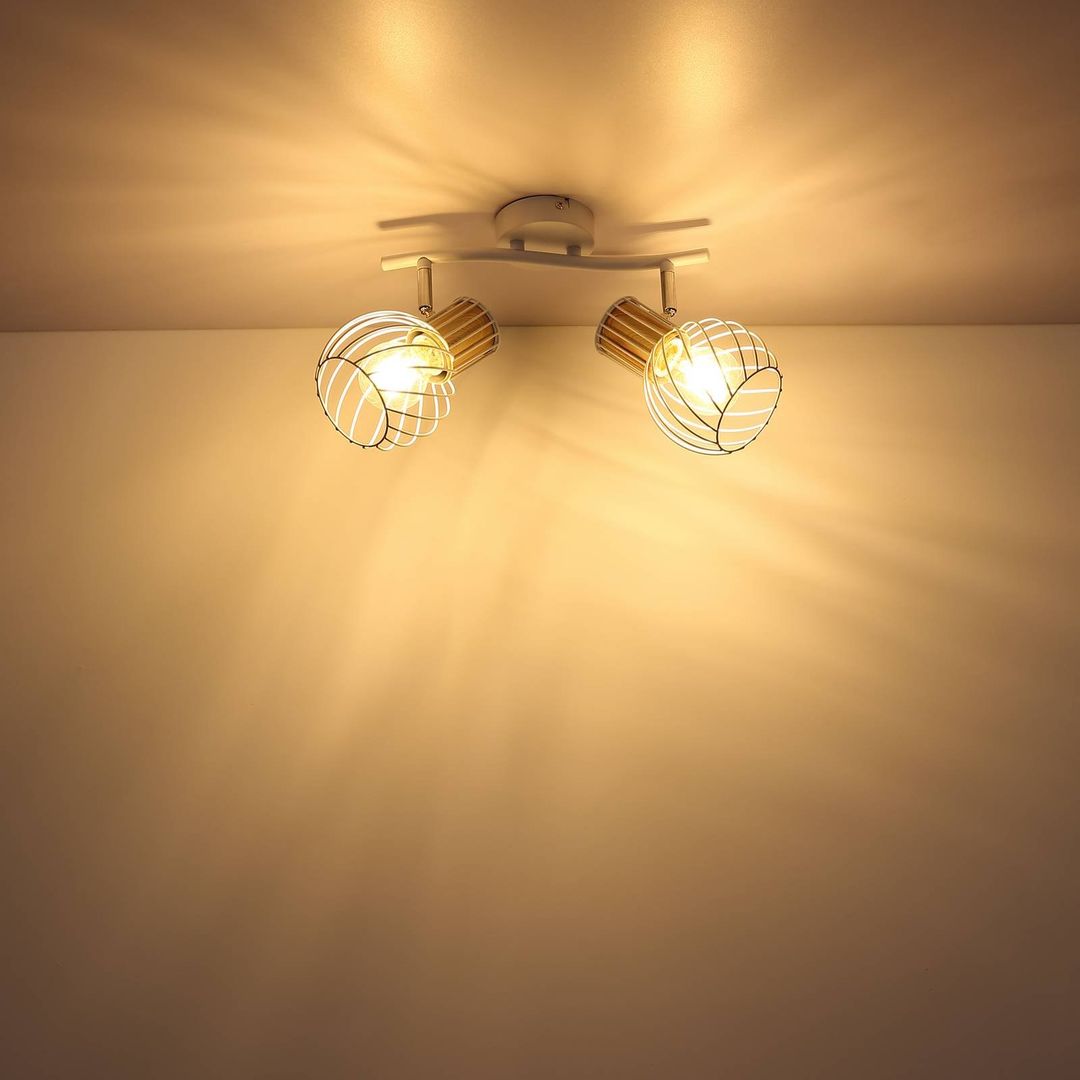 Globo Luise ceiling light, white, wooden look, 2-bulb - Image 1