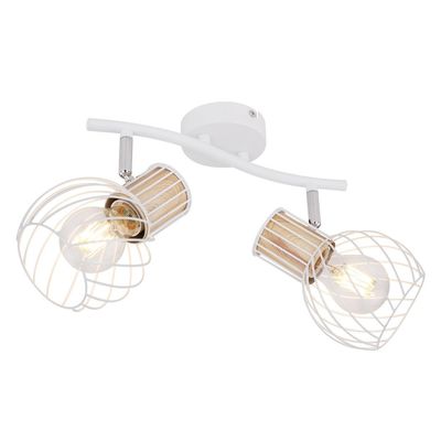Globo Luise ceiling light, white, wooden look, 2-bulb - Thumbnail 2