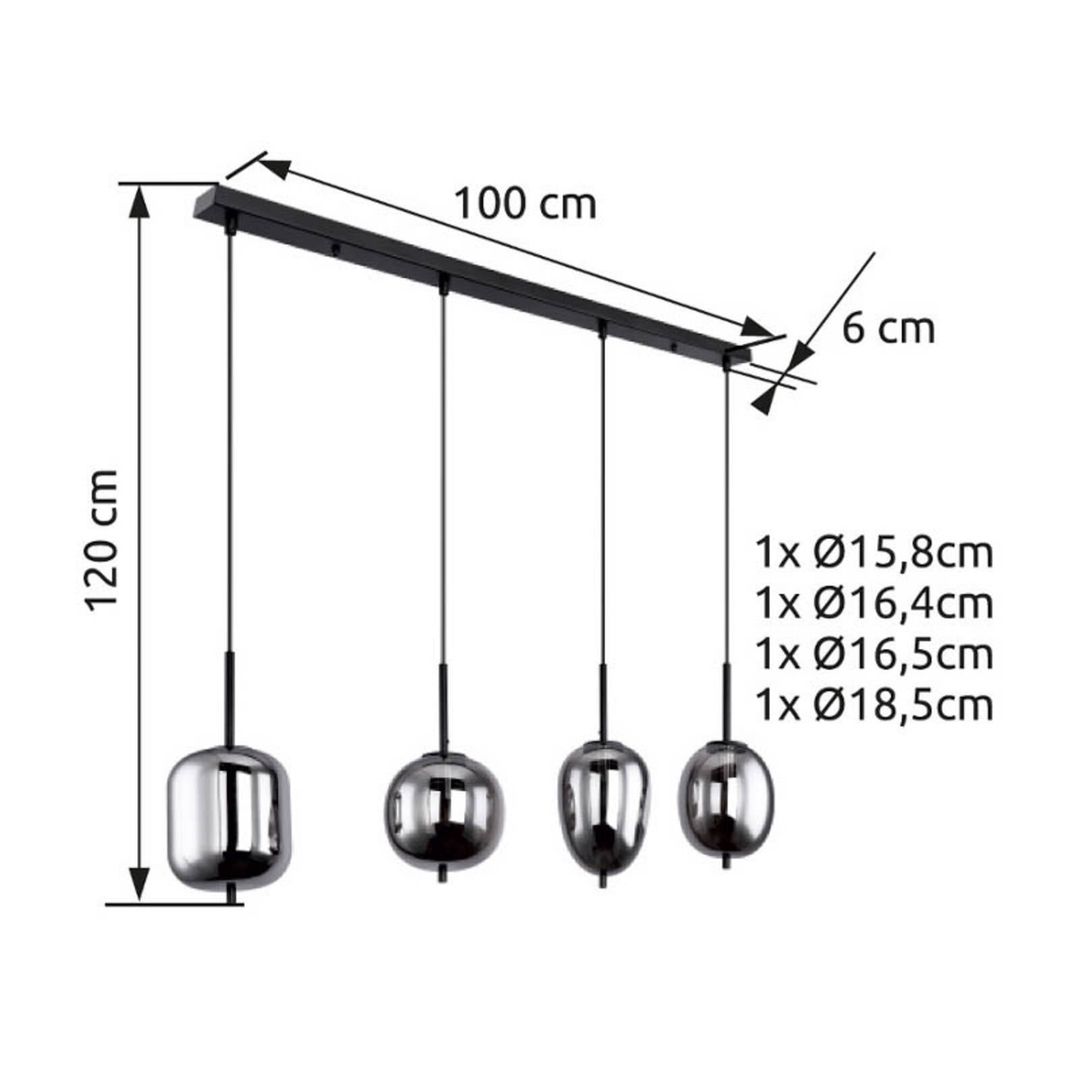 Globo Blacky hanging light, black/smoke grey, length 110 cm, 4-bulb. - Image 1