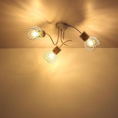 Globo Luise ceiling light, white, wooden look, 3-bulb