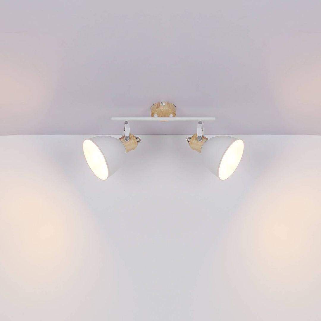Globo Wiho ceiling lamp, metal, white/wood look, 2-bulb - Image 1