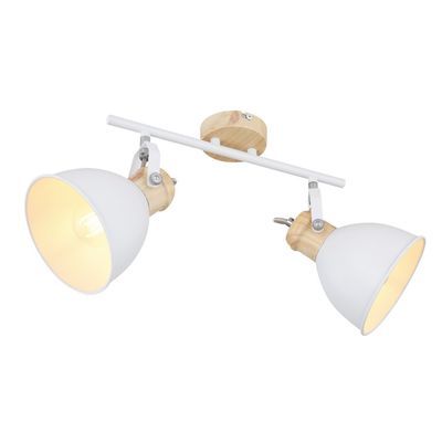 Globo Wiho ceiling lamp, metal, white/wood look, 2-bulb - Thumbnail 2