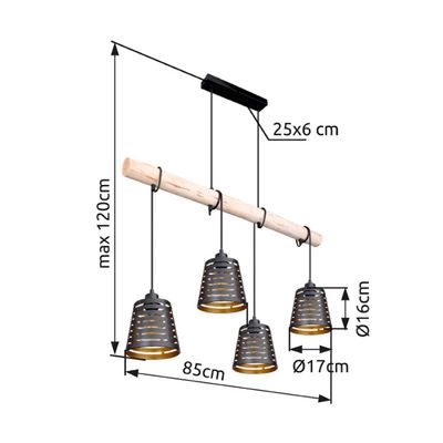 Globo Ablona pendant light, length 85 cm, black/gold, metal