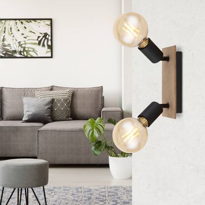 Globo Martha downlight with a wooden panel, 2-bulb