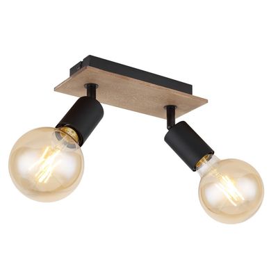 Globo Martha downlight with a wooden panel, 2-bulb - Thumbnail 2