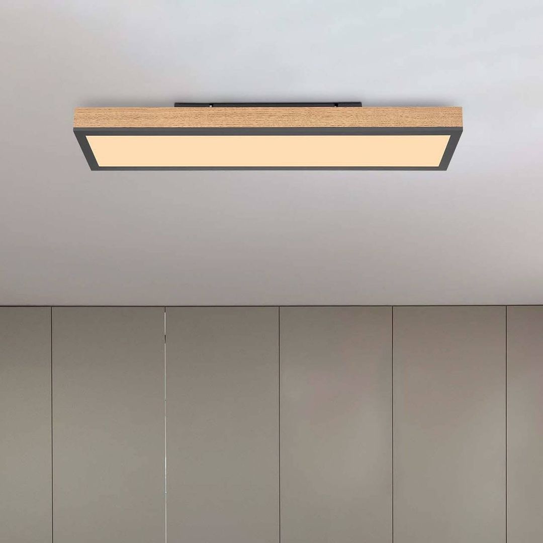 Globo Doro LED ceiling light, length 60 cm, oak, wood - Image 1
