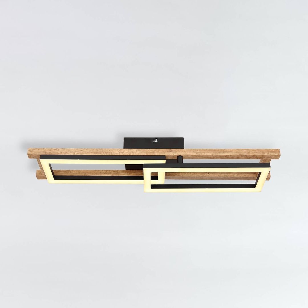 Globo Illa LED ceiling light, wood design, length 69cm - Image 1