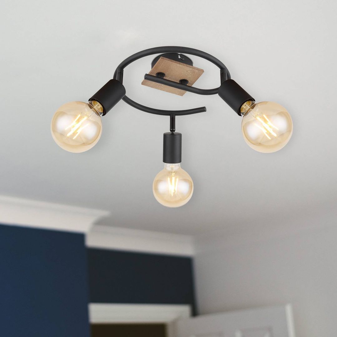 Globo Martha ceiling light with wood, spiral, 3-bulb - Image 1