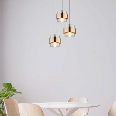 Globo Milley hanging light, Ø 45 cm, brass-coloured, 3-bulb, metal