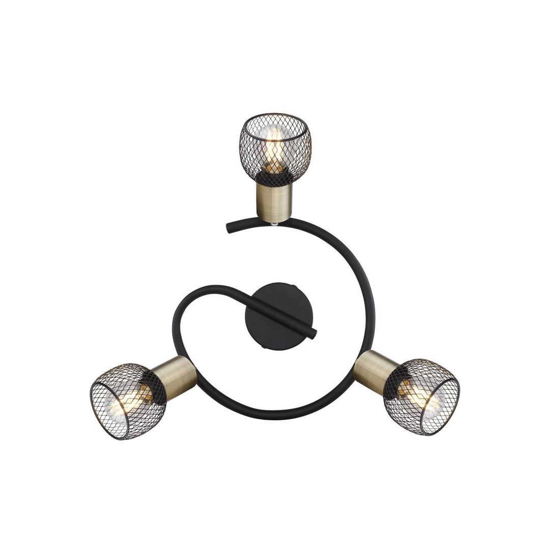 Globo Fiastra ceiling light, black/antique brass, 3-bulb - Image 1