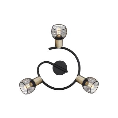Globo Fiastra ceiling light, black/antique brass, 3-bulb